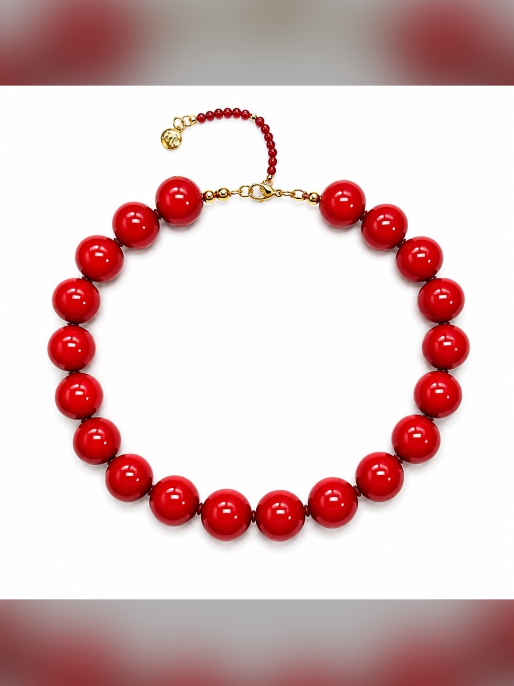 Mayamar Red Agate Beaded Necklace Ball/Bead Chain Gold Tone Lobster Clasp